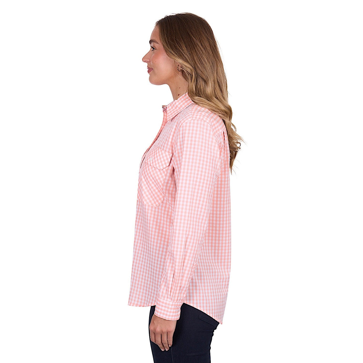 Hard Slog Women’s Jen Half Placket Long Sleeve Shirt - Coral