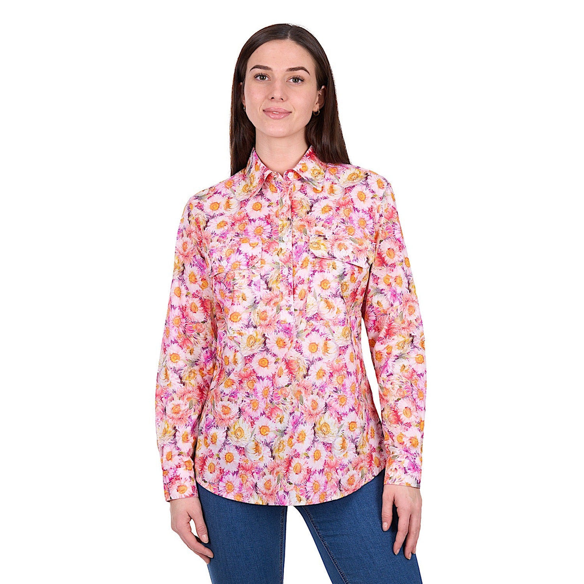 Hard Slog Women’s Samira 1/2 Placket Shirt - Pink/Yellow