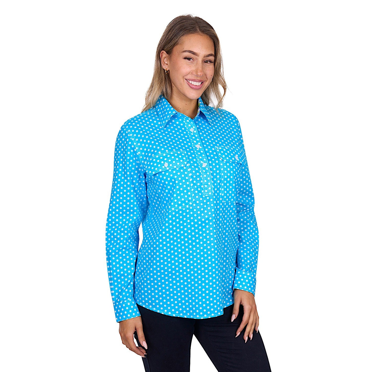 Hard Slog Women’s Sia Half Placket Long Sleeve Shirt - Blue