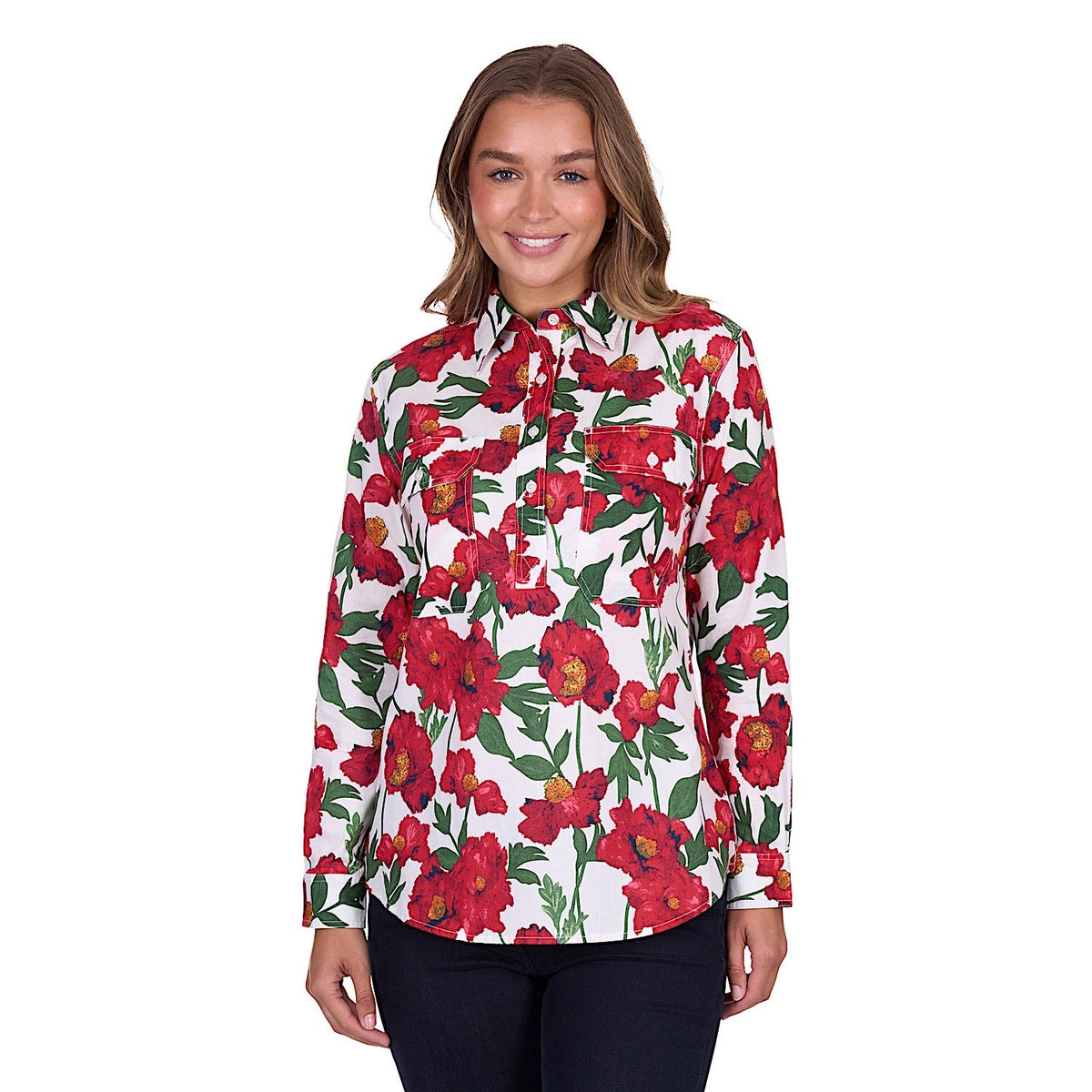 Hard Slog Women’s Zoe Half Placket Long Sleeve Shirt - Red