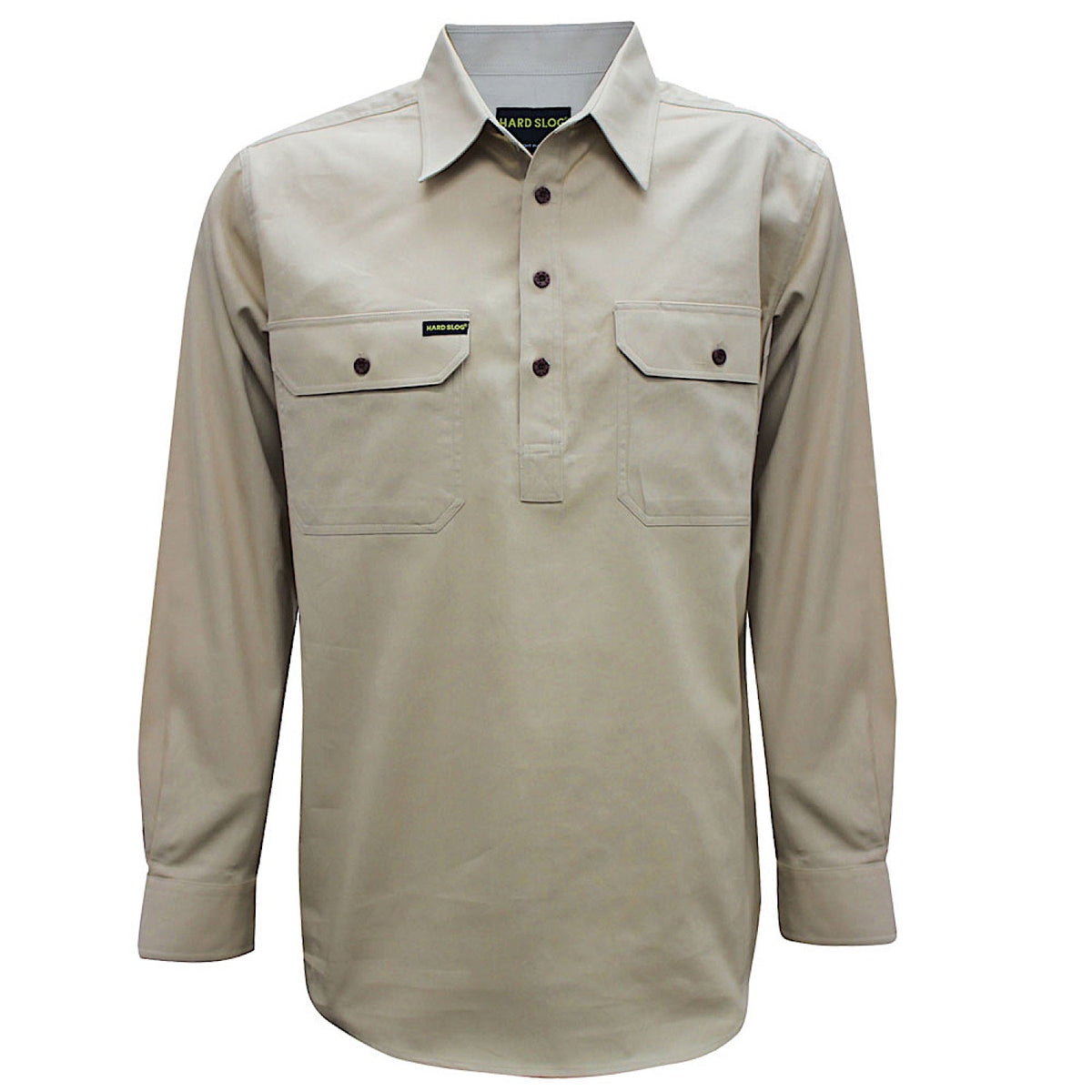 Hard Slog Men’s Half Placket Light Cotton Long Sleeve Shirt - Stone