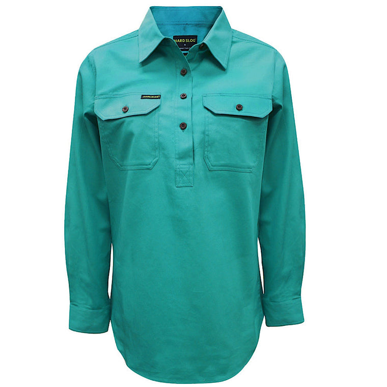 Hard Slog Women's Half Placket Light Cotton Shirt Turquoise