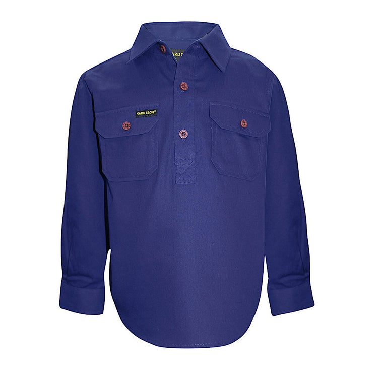 Hard Slog Kids Half Placket Light Cotton Shirt Royal Blue