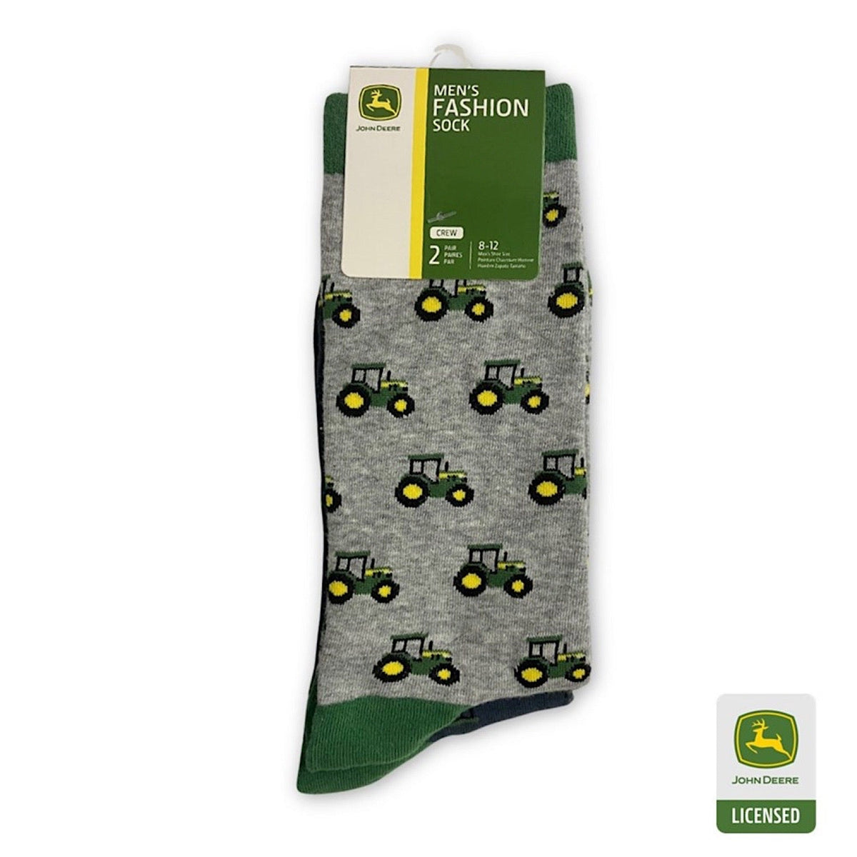 John Deere Tractor Row Fashion Socks Crew 2 Pack - Mens Size - 8-12 - John Deere Apparel