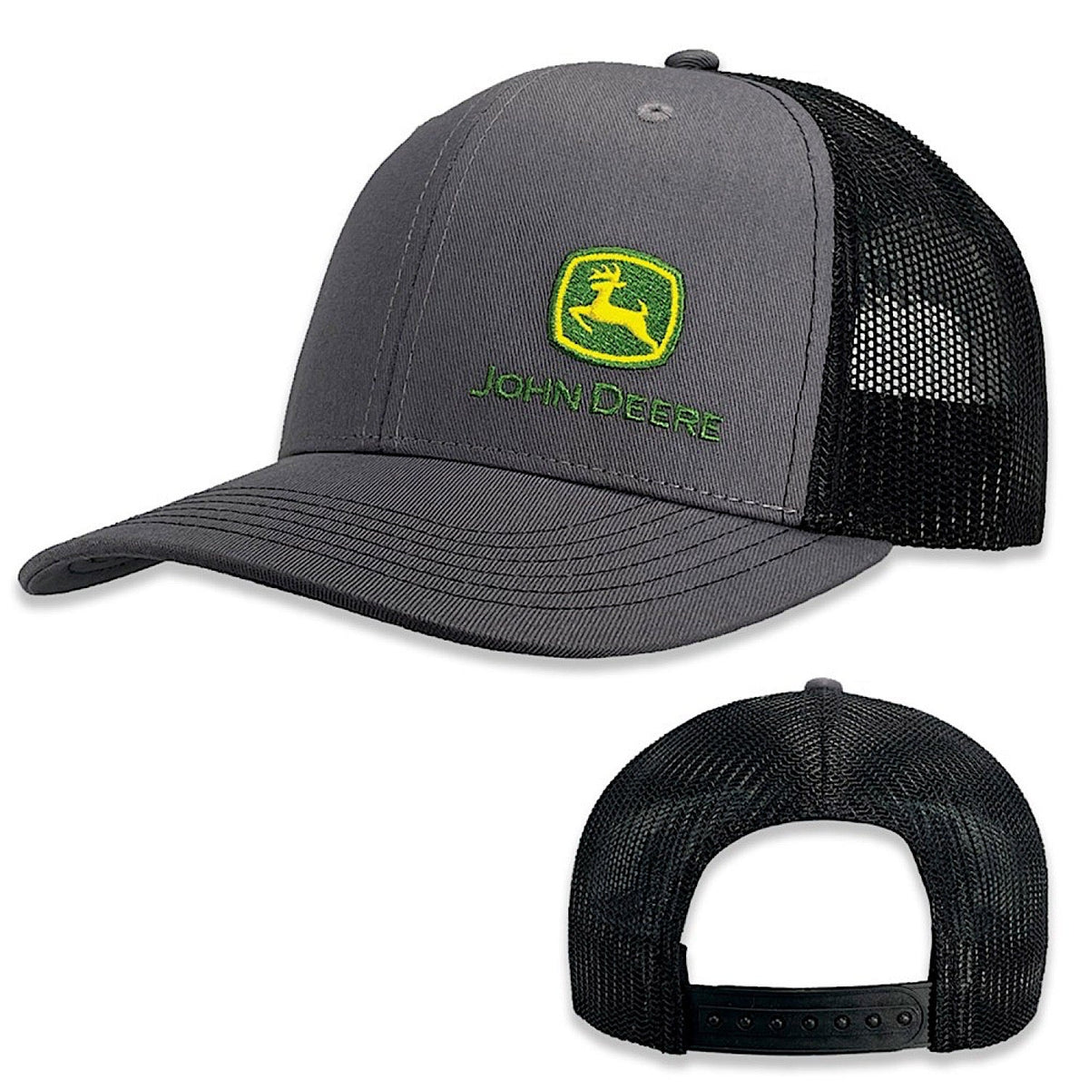 John Deere Trademark Logo Mesh Back Cap - Grey/Black - John Deere Caps & Hats