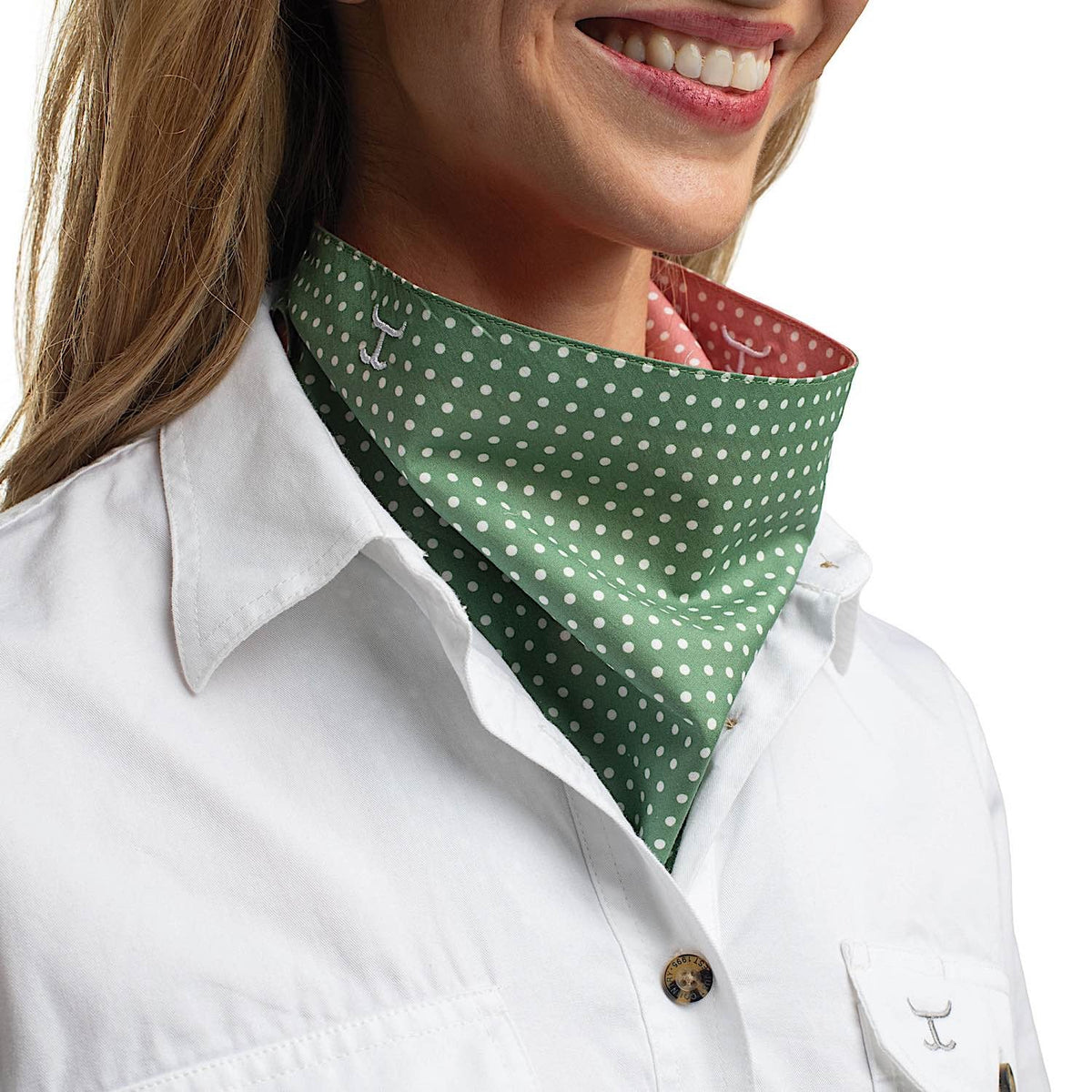 Just Country Carlee Double Sided Scarf - Eucalyptus & White Mini Spots/Rosewater & White Mini Spots