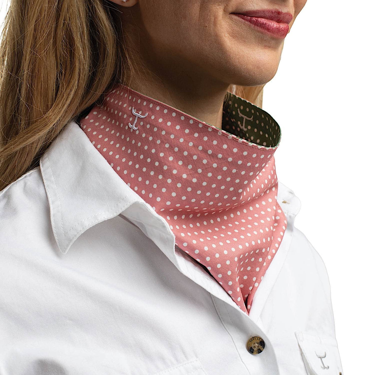 Just Country Carlee Double Sided Scarf - Eucalyptus & White Mini Spots/Rosewater & White Mini Spots