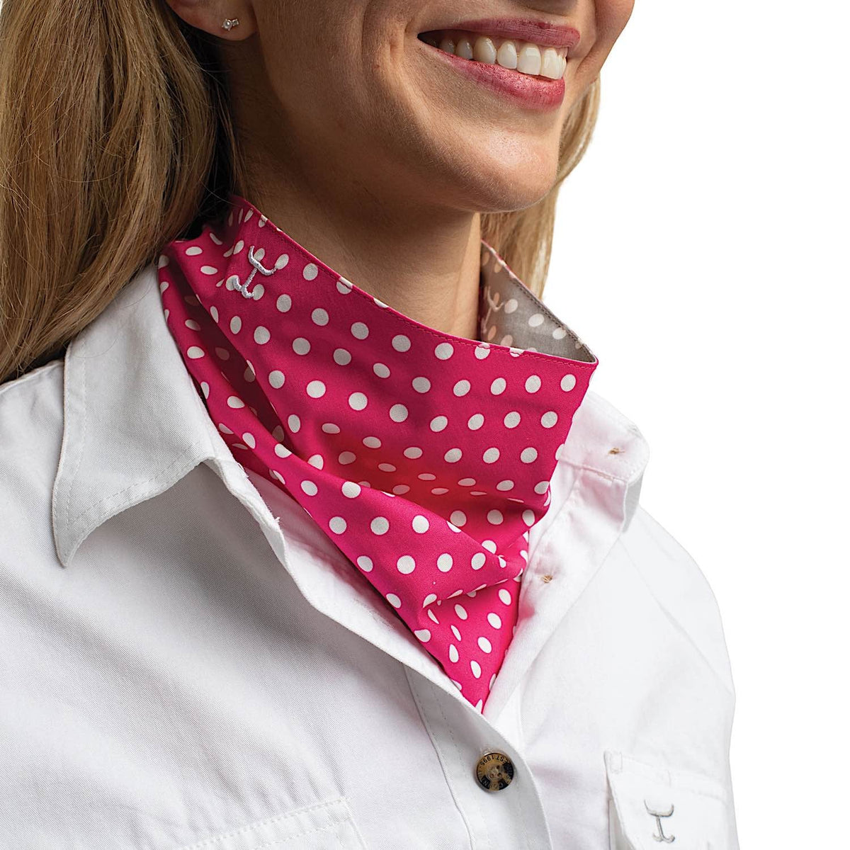 Just Country Carlee Double Sided Scarf - Smoke Grey & White Polka Dots/Raspberry & White Dots