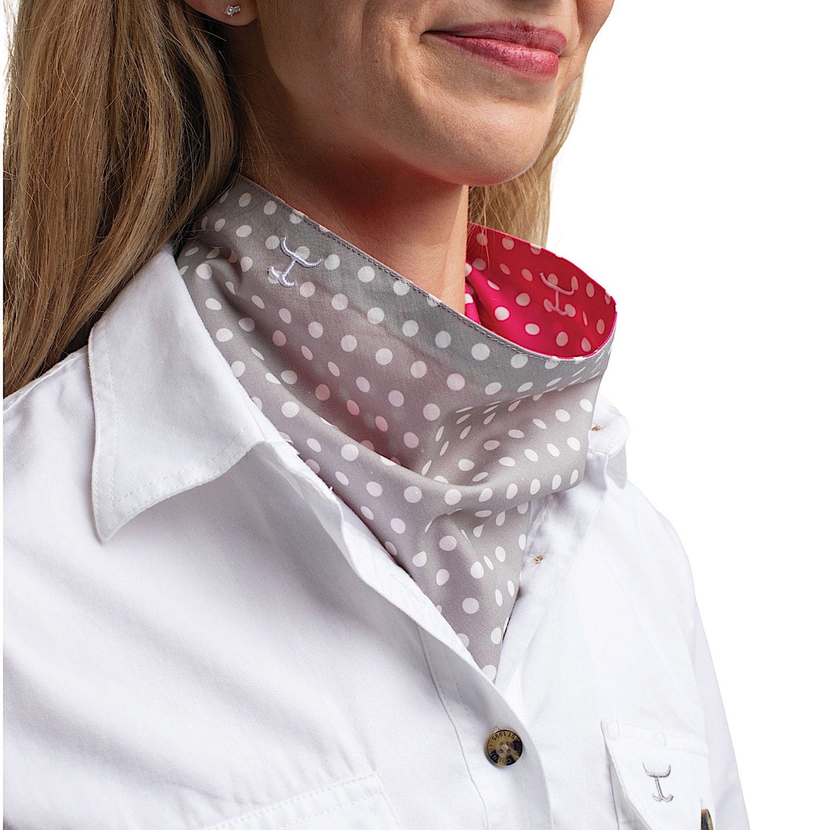 Just Country Carlee Double Sided Scarf - Smoke Grey & White Polka Dots/Raspberry & White Dots