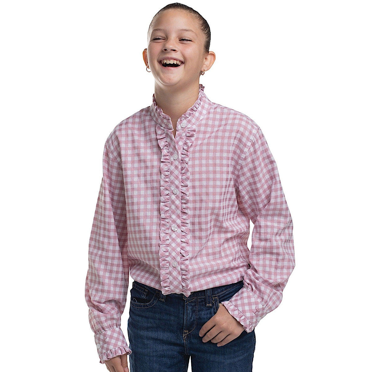 Just Country Girl’s Gracie Frills Full Button Check Workshirt - Berry/White Check