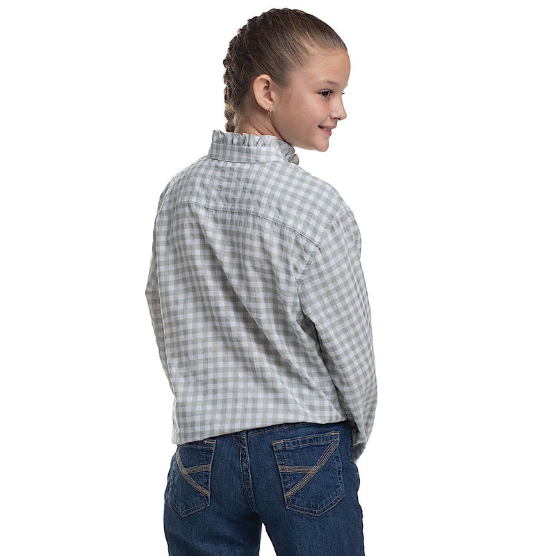 Just Country Girl’s Gracie Frills Full Button Check Workshirt - Sage/White Check
