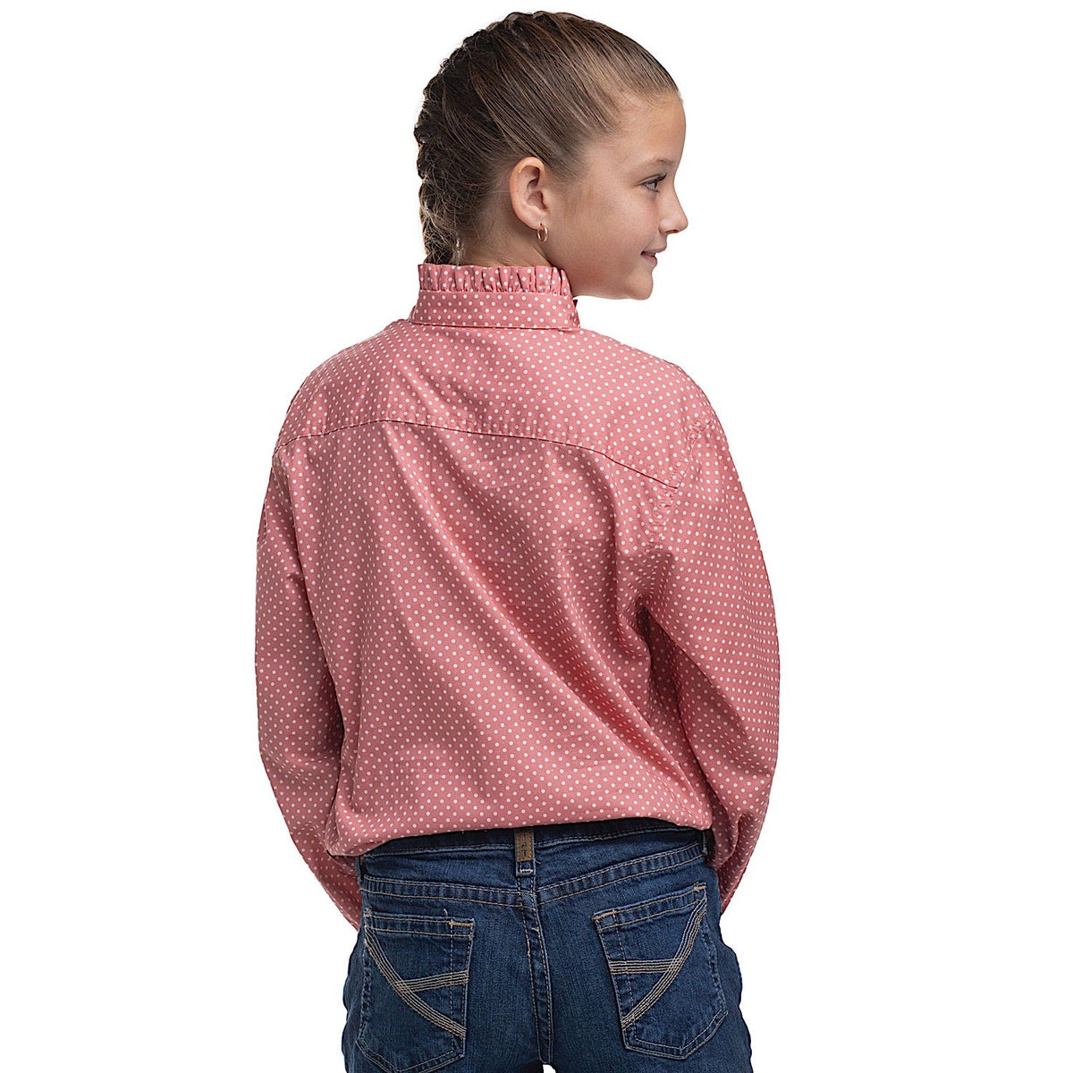 Just Country Girl’s Gracie Frills Full Button Print Workshirt - Rosewater/White Mini Spots