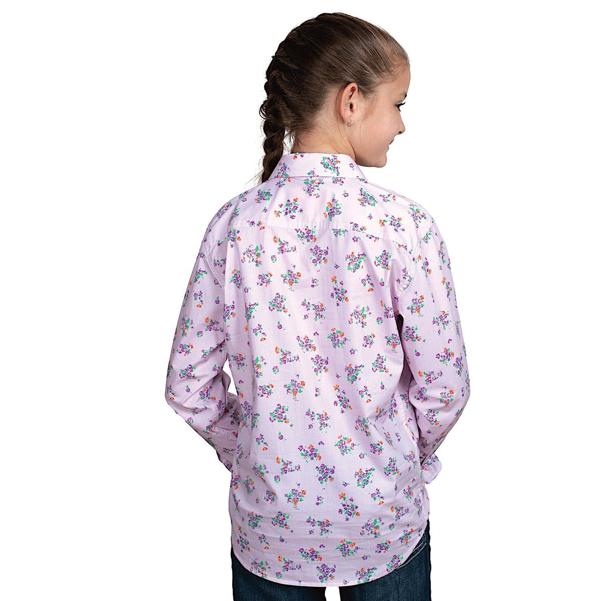 Just Country Girl’s Harper Half Button Print Work Shirt - Lavender Posey/Purple