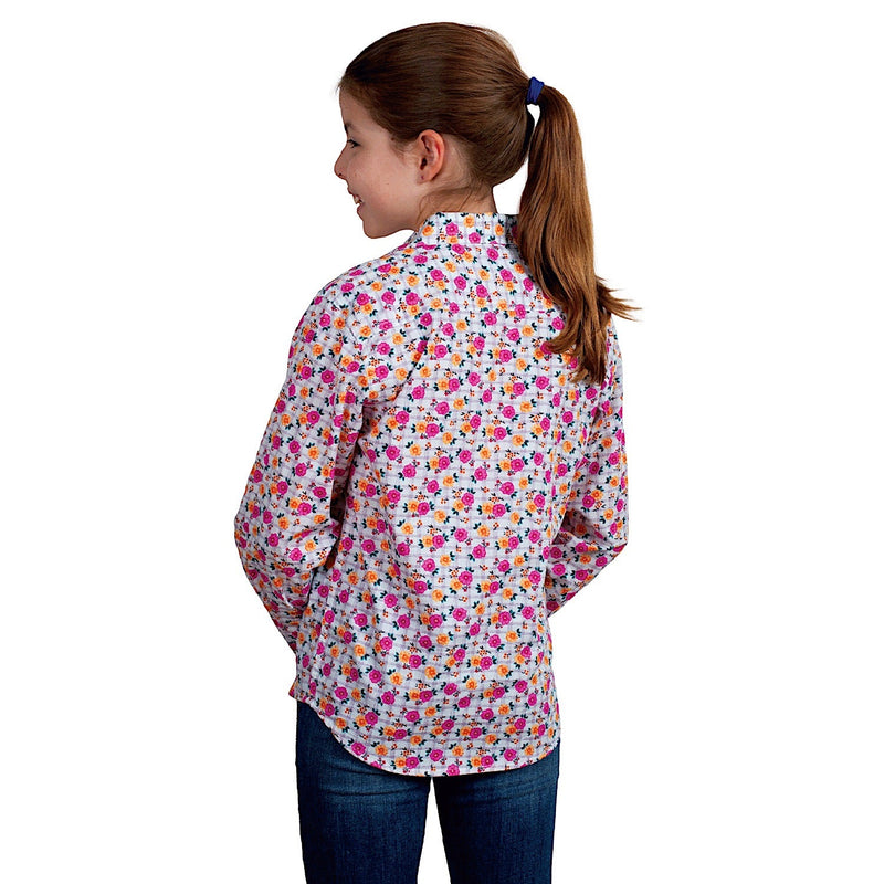 Just Country Girl’s Harper Half Button Print Work Shirt - White Lattice
