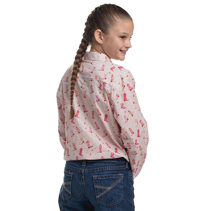 Just Country Girl’s Harper Half Button Work Shirt - Baby Pink Boots