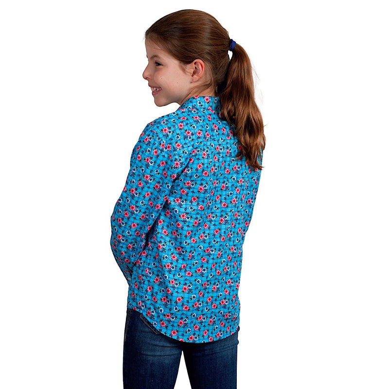 Just Country Girl’s Harper Half Button Work Shirt - Blue Lattice