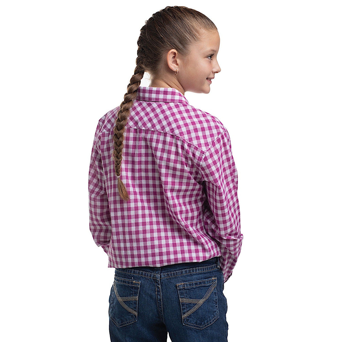 Just Country Girl’s Harper Half Button Work Shirt - Magenta/White Check