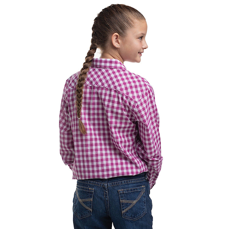 Just Country Girl’s Harper Half Button Work Shirt - Magenta/White Check