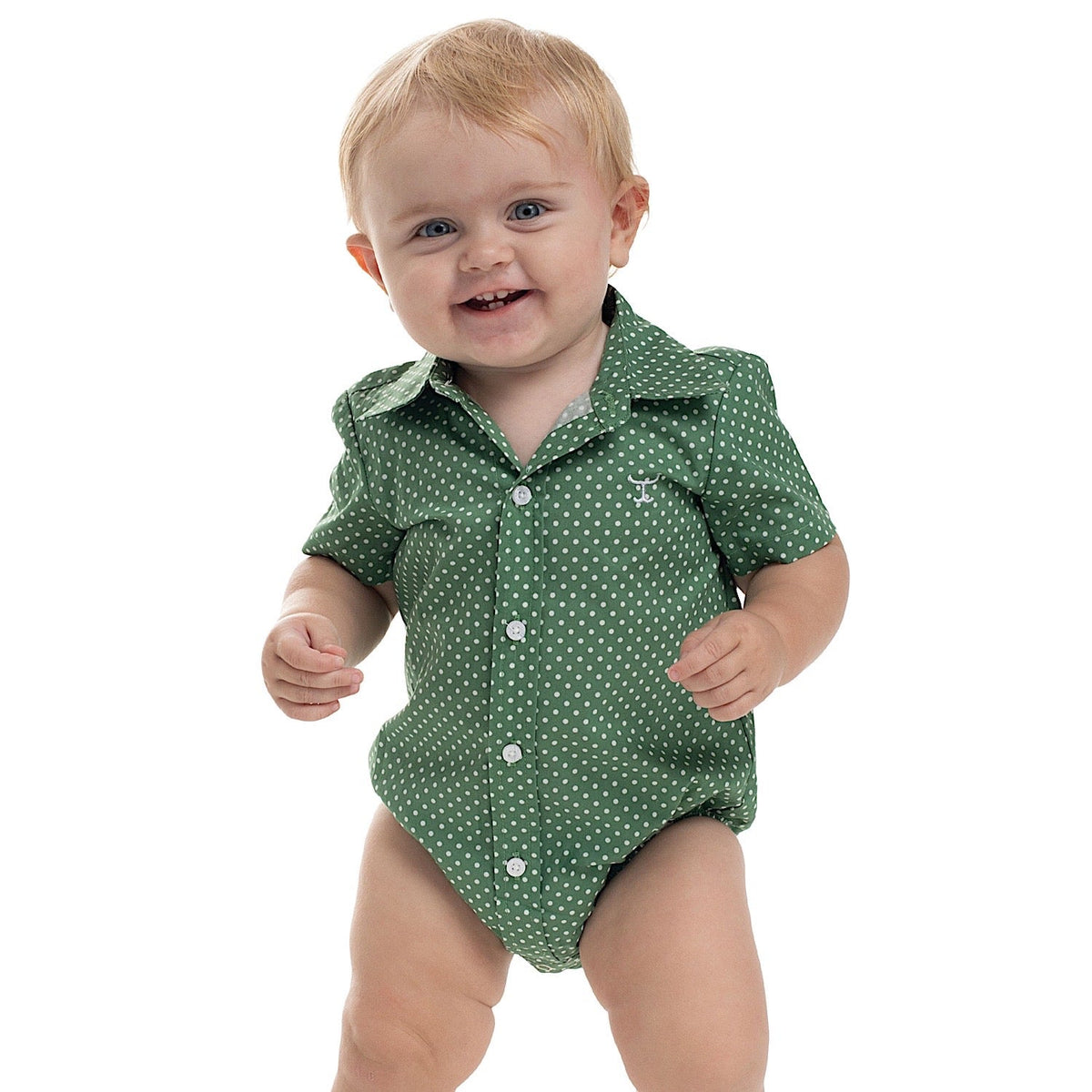 Just Country Infant Frankie Short Sleeve Full Button Jumpsuit - Eucalyptus / White Mini Spots