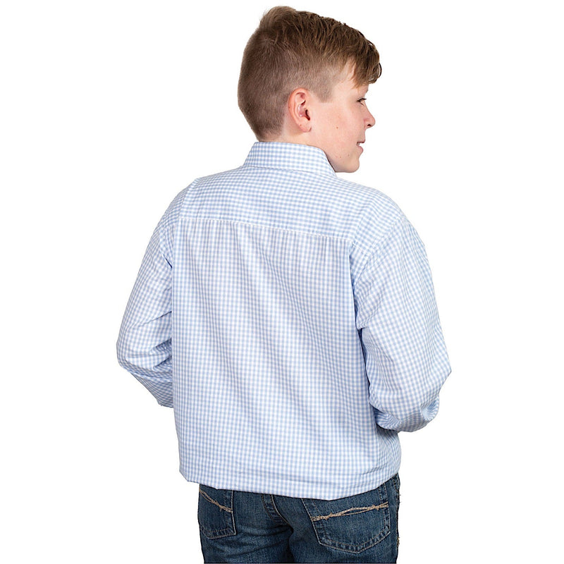Just Country Kids Brayden Half Button Print Work Shirt - Dusty Blue Mini Check