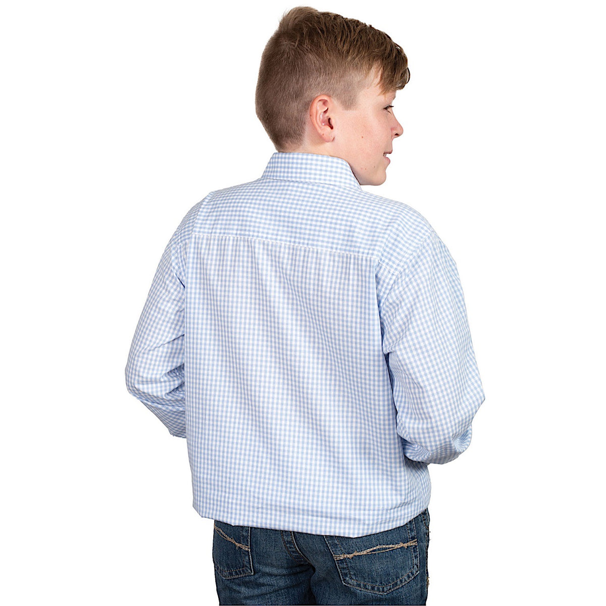 Just Country Kids Brayden Half Button Print Work Shirt - Dusty Blue Mini Check