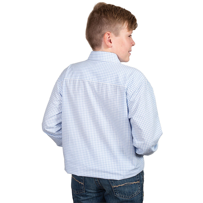 Just Country Kids Brayden Half Button Print Work Shirt - Dusty Blue Mini Check