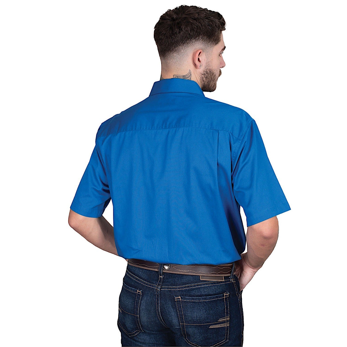 Just Country Men’s Adam 1/2 Button Short Sleeve Work Shirt - Nautical Blue