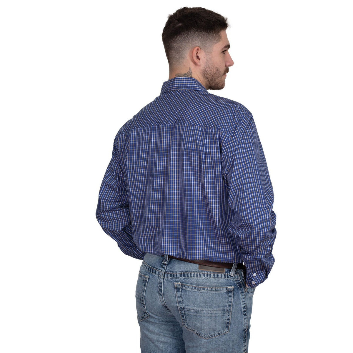 Just Country Men’s Austin Full Button Print Workshirt - Cobalt/White/Yellow Check