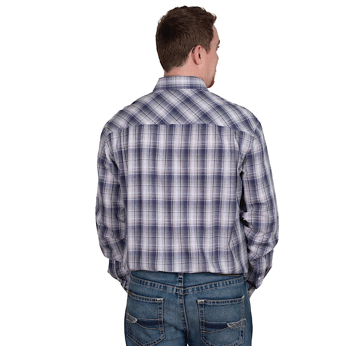 Just Country Men’s Austin Full Button Print Workshirt - Admiral Blue/Slate Check