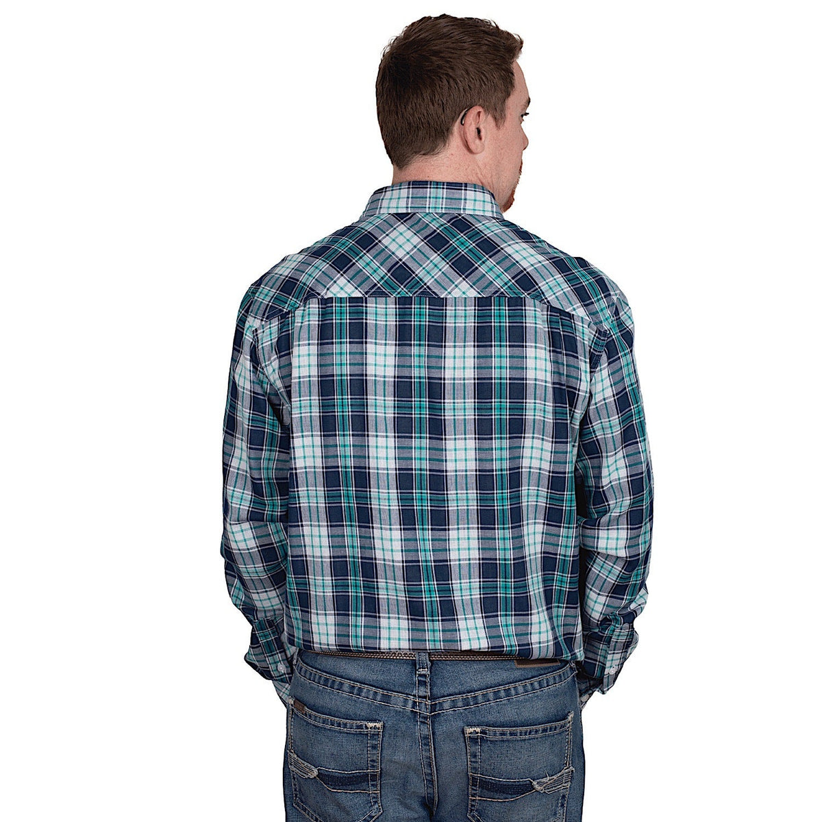 Just Country Men’s Austin Full Button Print Workshirt - Navy/Aqua