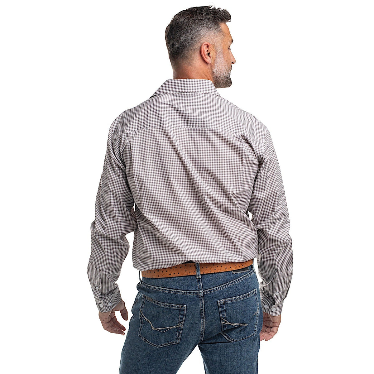 Just Country Men’s Austin Full Button Print Workshirt - Smoke Grey/White Mini Check