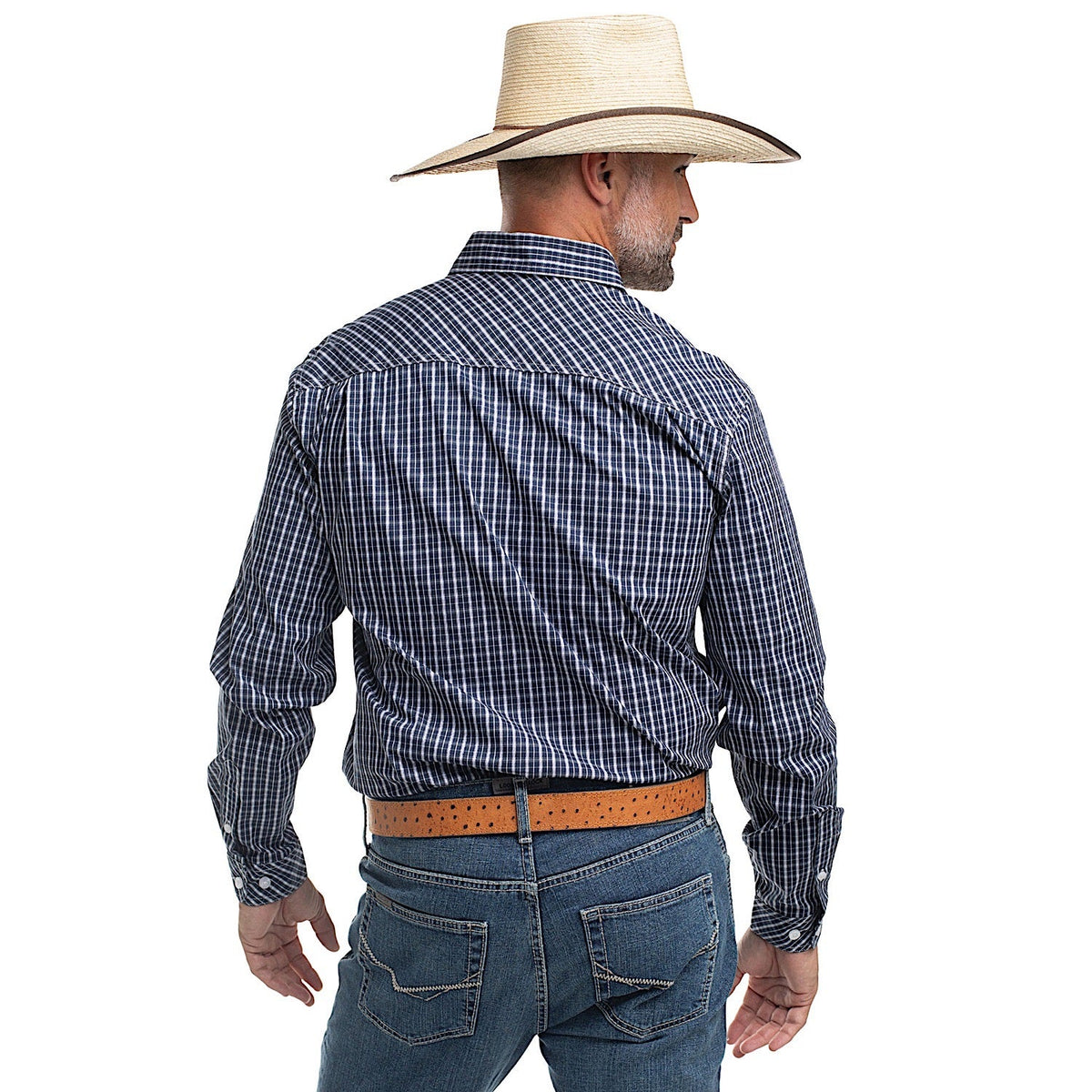 Just Country Men’s Austin Full Button Print Workshirt - White/Navy/Grey Check