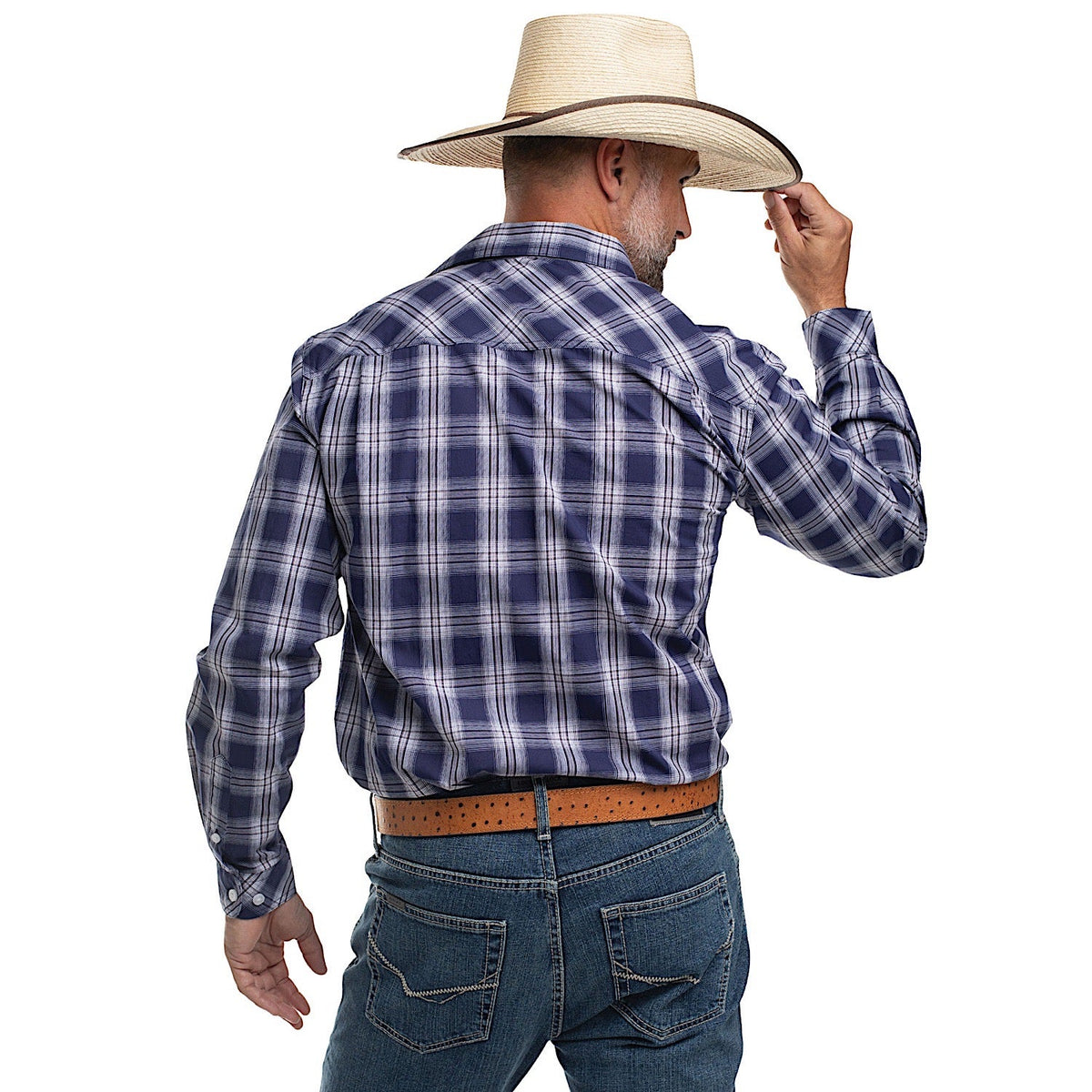 Just Country Men’s Austin Full Button Workshirt - Navy & White Plaid