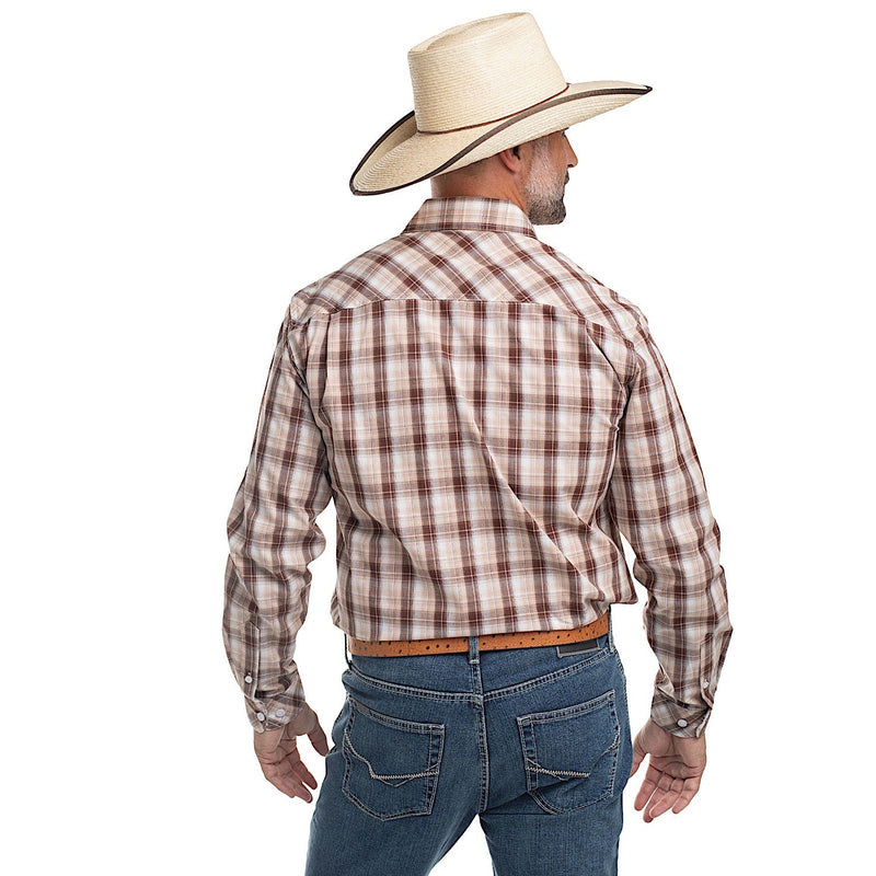 Just Country Men’s Austin Full Button Workshirt - Tan/Chocolate/White Plaid