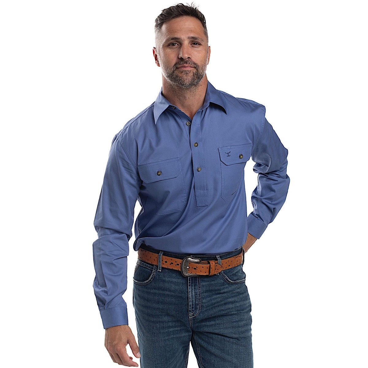 Just Country Men’s Cameron 1/2 Button Work Shirt - Blue
