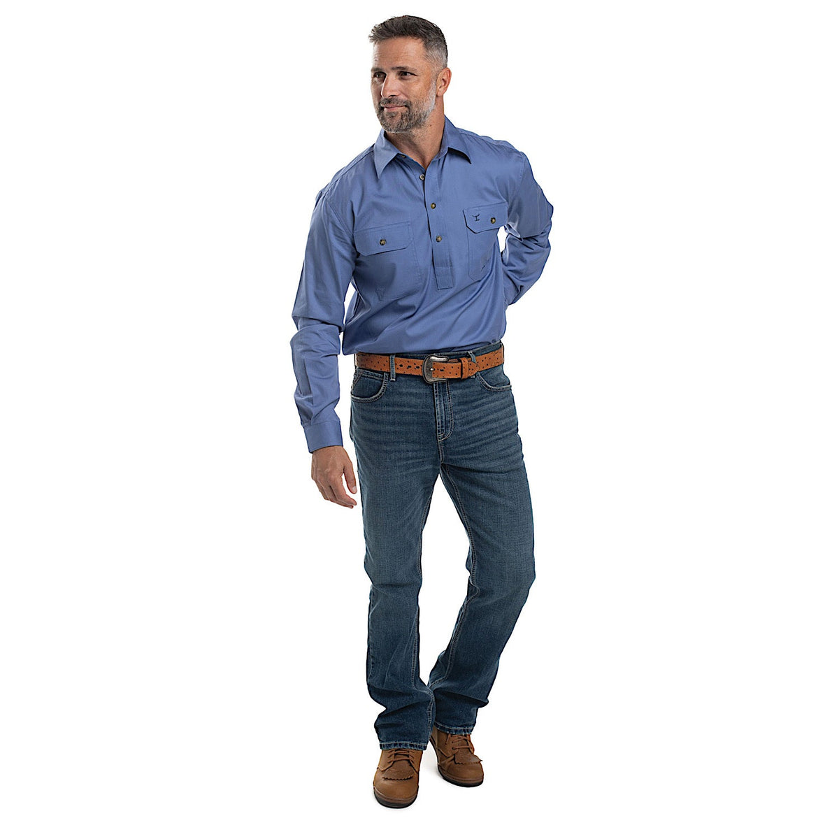 Just Country Men’s Cameron 1/2 Button Work Shirt - Blue