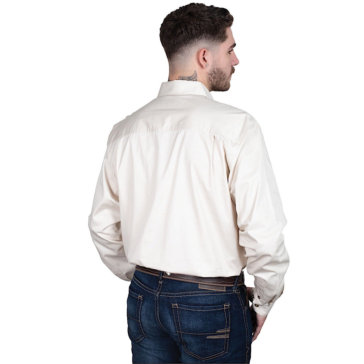 Just Country Mens Cameron 1/2 Button Work Shirt - Oat
