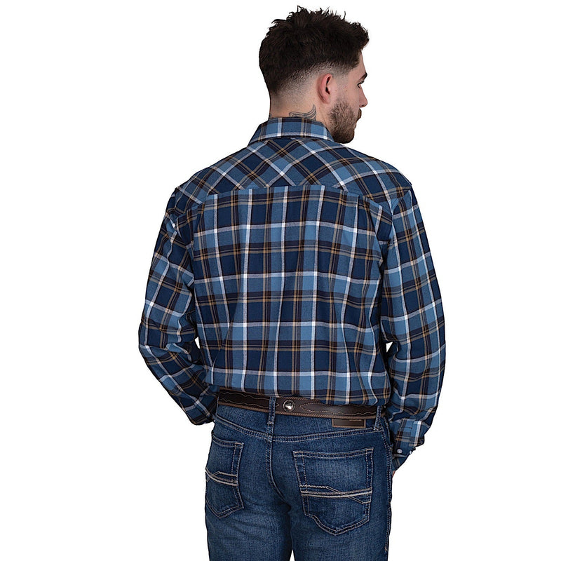 Just Country Men’s Cameron Flannel Shirt - Plaid Blue / Navy / Tan