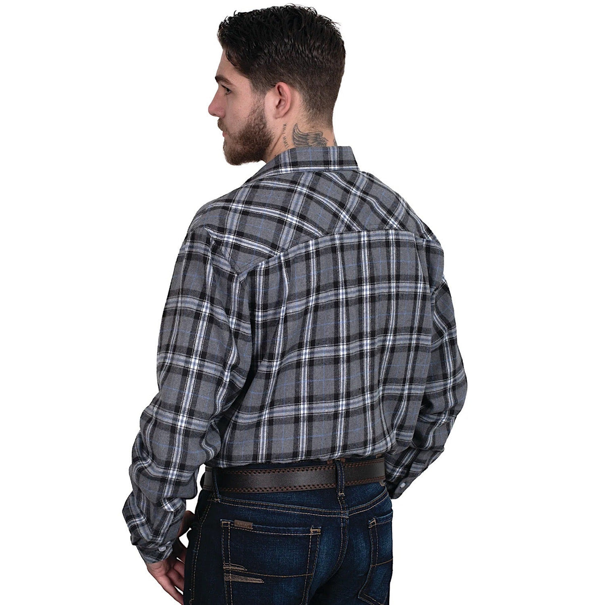 Just Country Men’s Evan Work Shirt Flannel Plaid Grey
