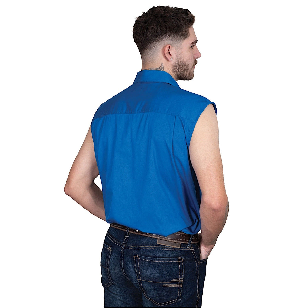 Just Country Mens Jack 1/2 Button Sleeveless Work Shirt - Nautical Blue