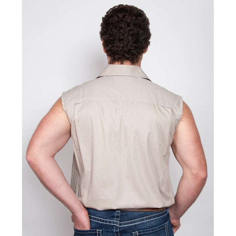 Just Country Men’s Jack 1/2 Button Sleeveless Work Shirt Stone