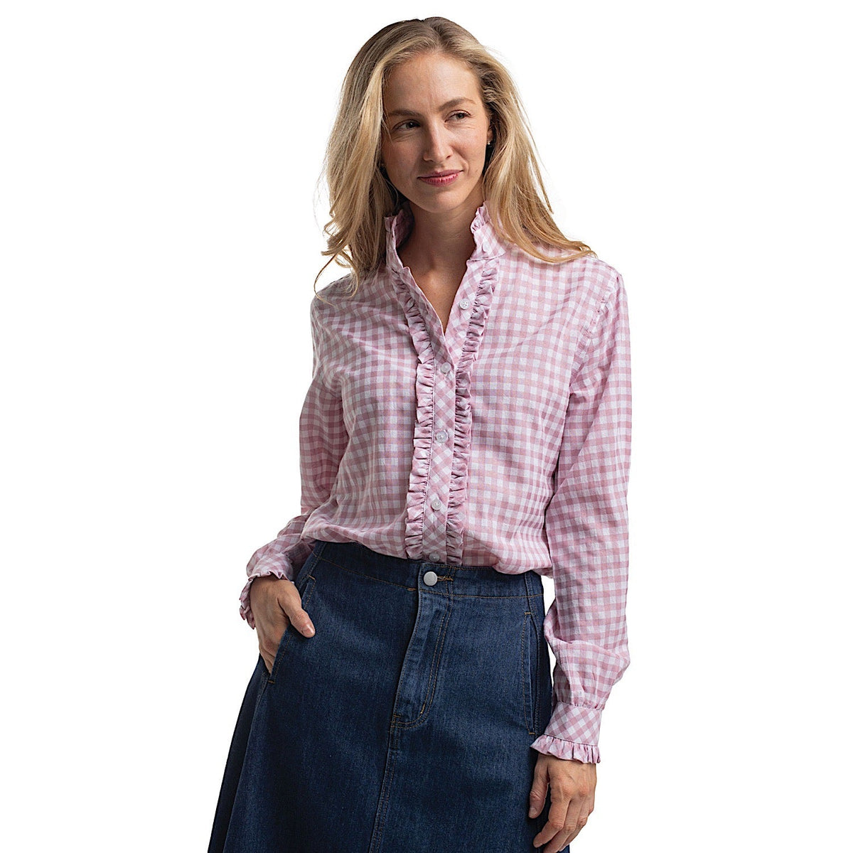 Just Country Women’s Abbey Frills Full Button Check Workshirt - Berry & White Check
