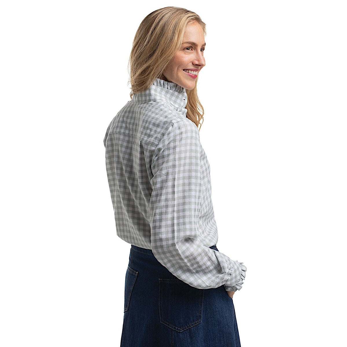 Just Country Women’s Abbey Frills Full Button Check Workshirt - Sage & White Check