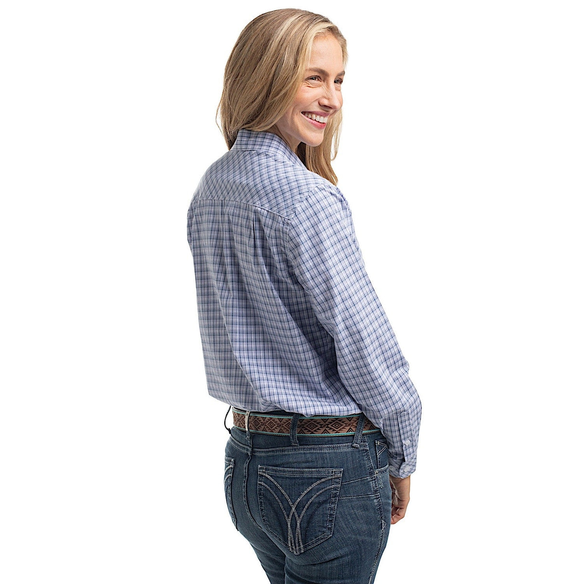 Just Country Women’s Abbey Full Button Check Workshirt - Navy & Lavender Check