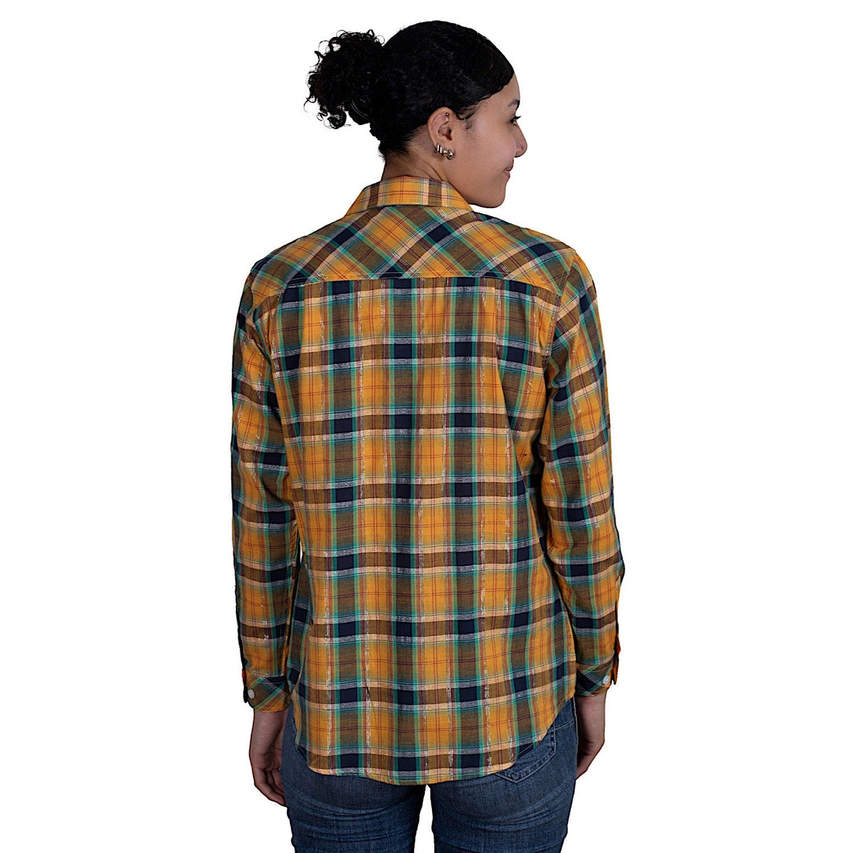 Just Country Womens Abbey Full Button Print Work Shirt Mustard/Navy Plaid