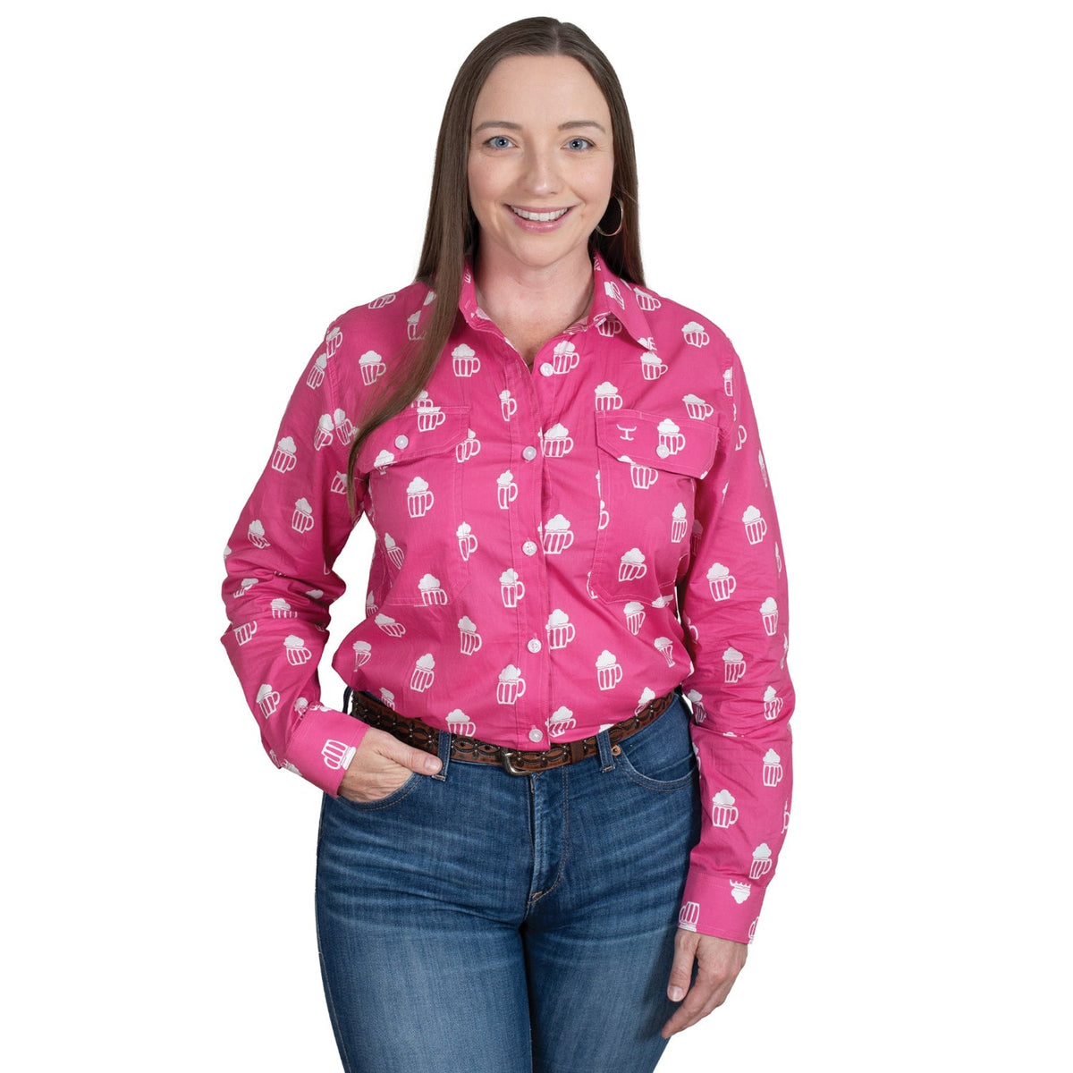 Just Country Women’s Abbey Full Button Print Work Shirt - Rose Brew