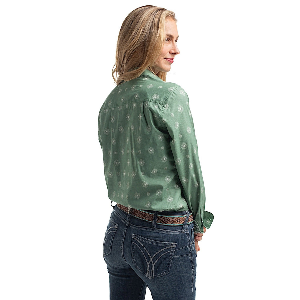 Just Country Women’s Abbey Full Button Print Workshirt - Eucalyptus & White