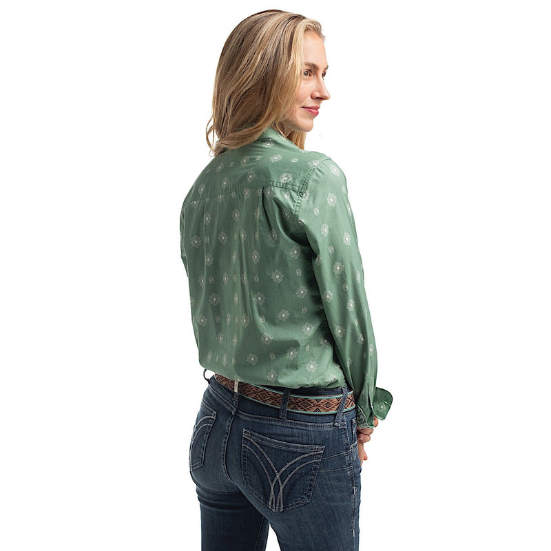 Just Country Women’s Abbey Full Button Print Workshirt - Eucalyptus & White