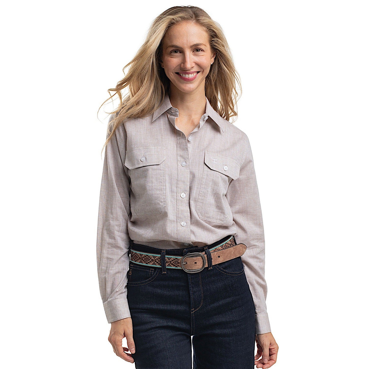 Just Country Women’s Abbey Full Button Print Workshirt - Latte