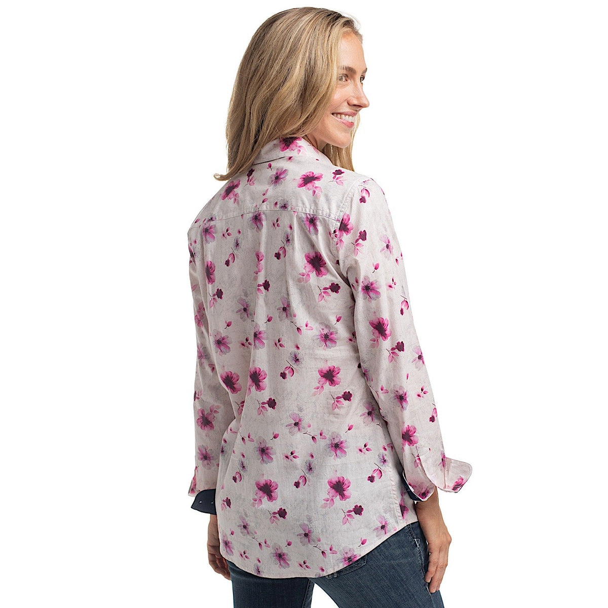 Just Country Women’s Abbey Full Button Print Workshirt - Magenta Violets/Navy